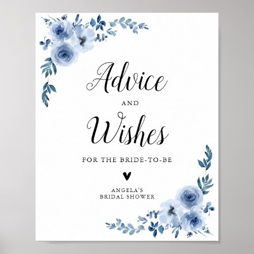 Blue watercolor floral advice  wishes sign