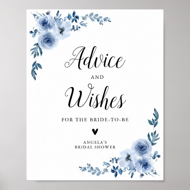 Blue watercolor floral advice & wishes sign (Front)