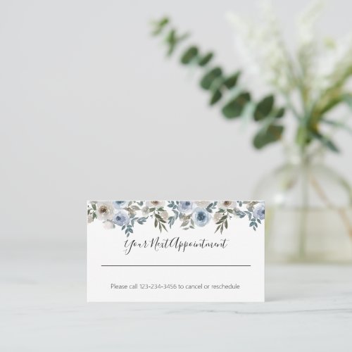 Blue Watercolor Floral Appointment Reminder  Business Card