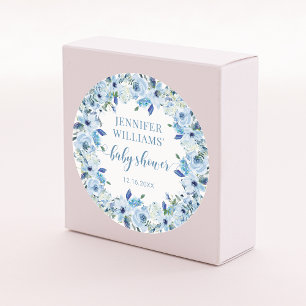 Blue watercolor floral baby boy shower stickers