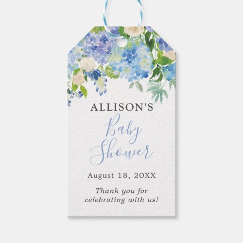 Blue Watercolor Floral Baby Shower Gift Tags