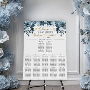 Blue Watercolor Floral Baptism Seating Chart Foam Board