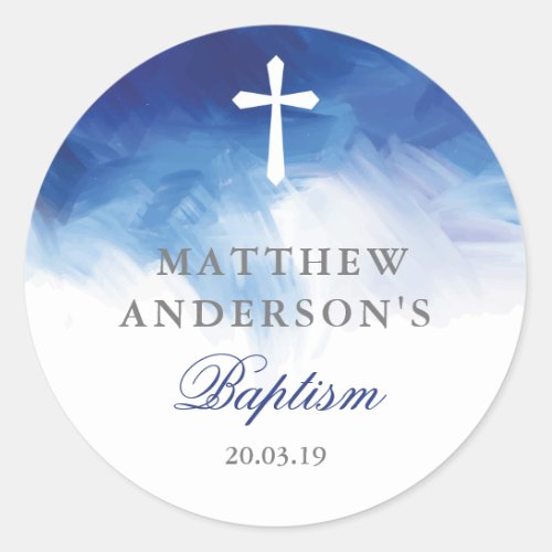 Blue Watercolor Floral Baptism Sticker Tags