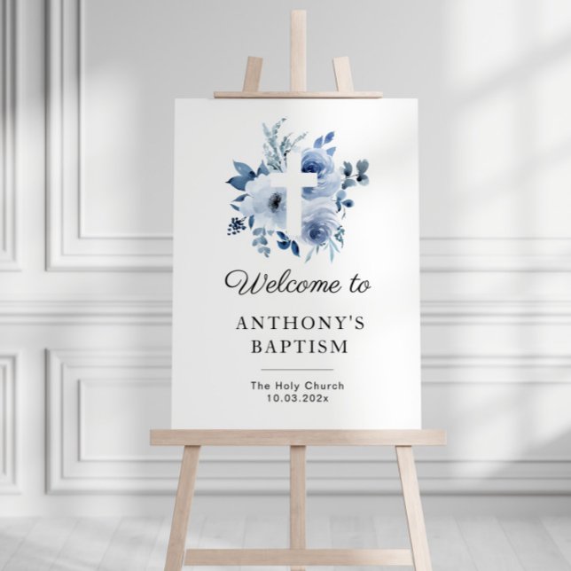 blue watercolor floral baptism welcome sign (Creator Uploaded)