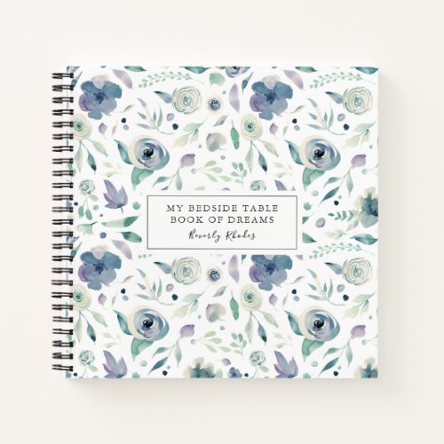 Blue Watercolor Floral Bedside Table Dreams Notebook