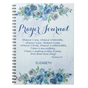 Blue Watercolor Floral Bible Name Prayer Journal