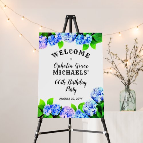 Blue Watercolor Floral Birthday Party Foam Board