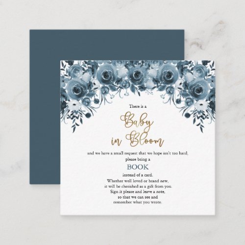 Blue Watercolor Floral Boy Baby Book Request Enclosure Card