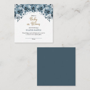 Blue Watercolor Floral Boy Baby Diaper Raffle Enclosure Card