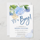 Blue Watercolor Floral Boy Baby Shower Invitation (Front)