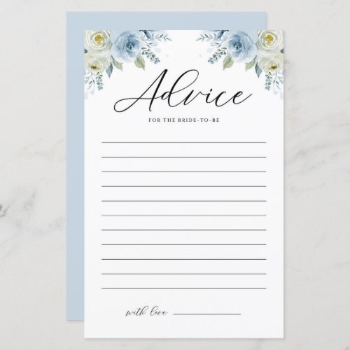 Blue Watercolor Floral Bridal Shower Advice Card