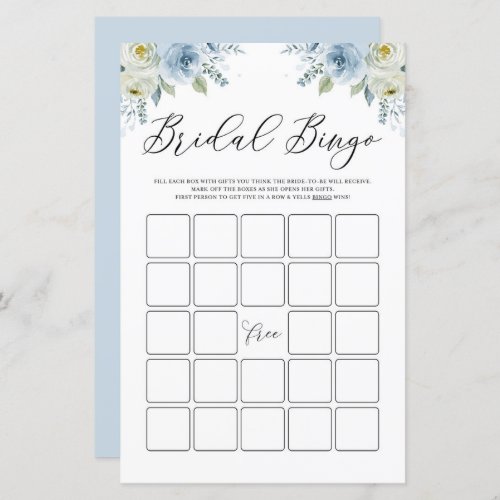 Blue Watercolor Floral Bridal Shower Bingo Game