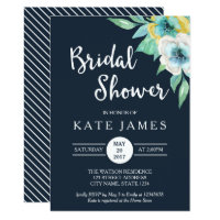 Blue Watercolor Floral Bridal Shower Invitation