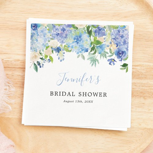 Blue Watercolor Floral Bridal Shower Napkin