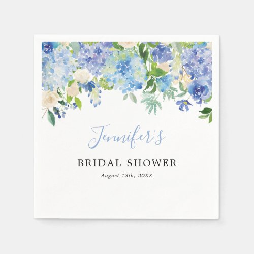 Blue Watercolor Floral Bridal Shower Napkin