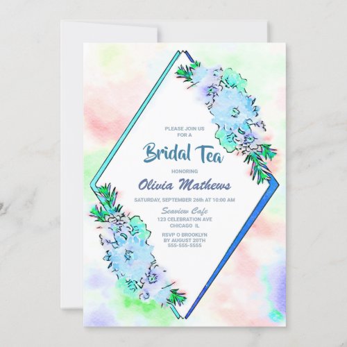 Blue Watercolor Floral Bridal Tea Invitation