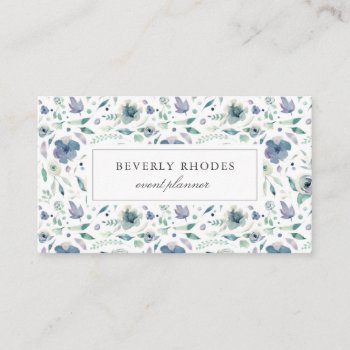 Blue Watercolor Floral Business Card by lilanab2 at Zazzle