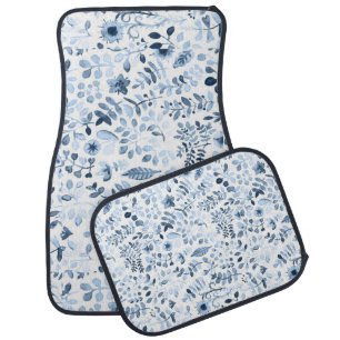 Blue Watercolor Floral Car Floor Mat