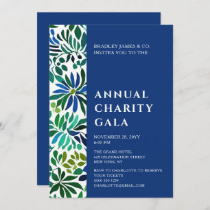 Blue Watercolor Floral Charity Event Gala Party Invitation