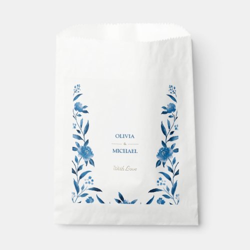 Blue Watercolor floral Chinoiserie Wedding Favor Bag