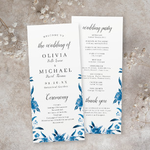 Blue Watercolor floral Chinoiserie Wedding Program