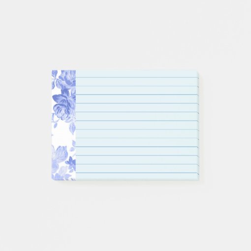 Blue Watercolor Floral Design, Lined Post-it Notes | Zazzle