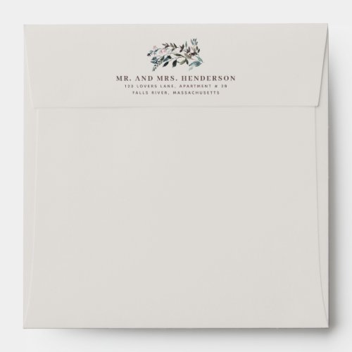 Blue Watercolor Floral  Eggshell  Return Address Envelope