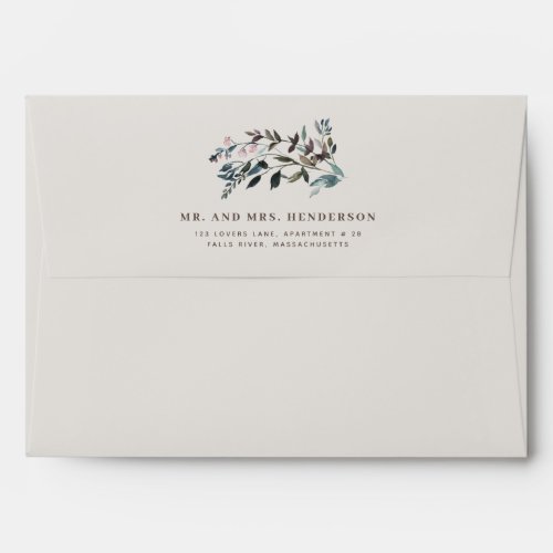 Blue Watercolor Floral  Eggshell  Return Address Envelope