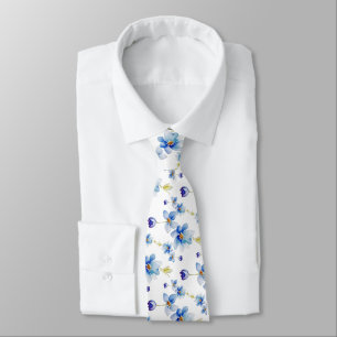 Blue Watercolor Floral, Elegant Neck Tie