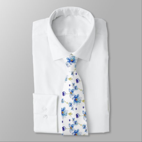Blue Watercolor Floral Elegant Neck Tie