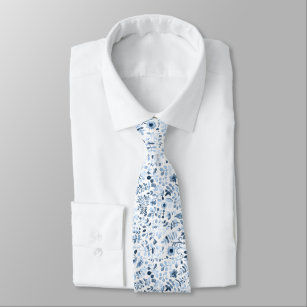 Blue Watercolor Floral, Elegant Neck Tie