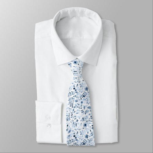 Blue Watercolor Floral Elegant Neck Tie