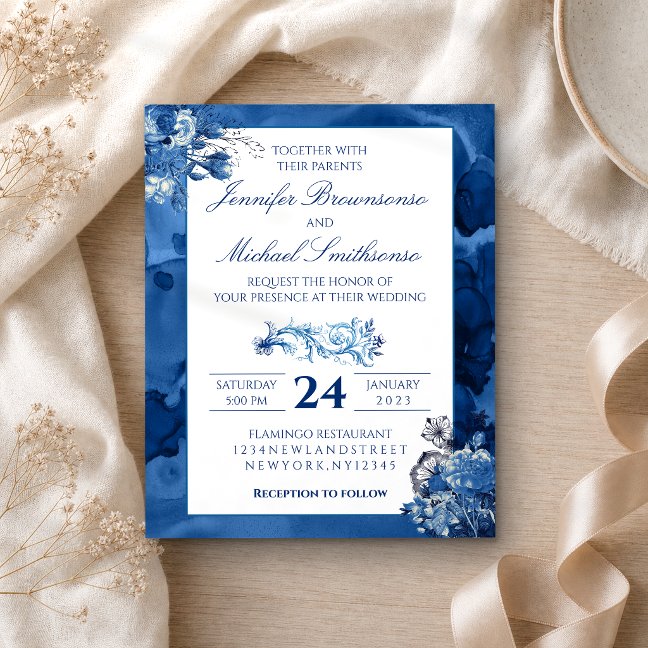 Blue Watercolor floral Elegant Wedding budget Flyer