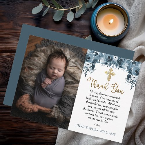 Blue Watercolor Floral | Faux Gold Boy Baptism