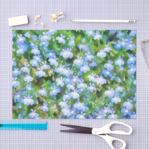 Blue Watercolor Floral Flowers Tissue Paper