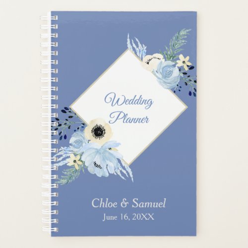Blue Watercolor Floral Frame Wedding Planner