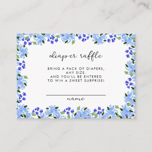 Blue Watercolor Floral Garden Diaper Raffle Enclosure Card