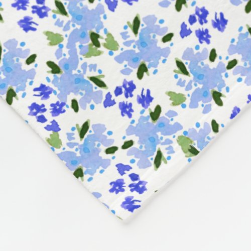 Blue Watercolor Floral Garden Fleece Blanket