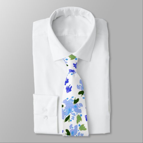 Blue Watercolor Floral Garden Neck Tie