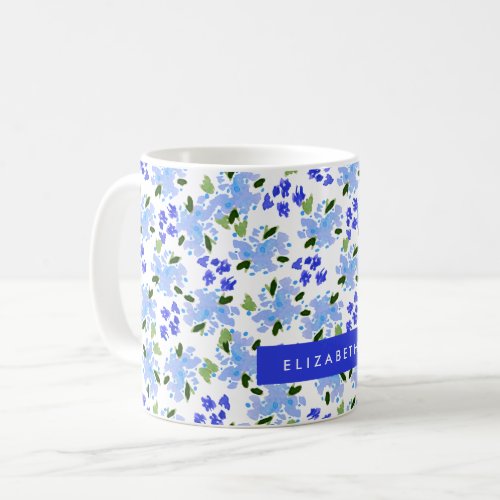 Blue Watercolor Floral Garden Personalized Coffee Mug