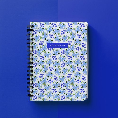 Blue Watercolor Floral Garden Personalized Notebook