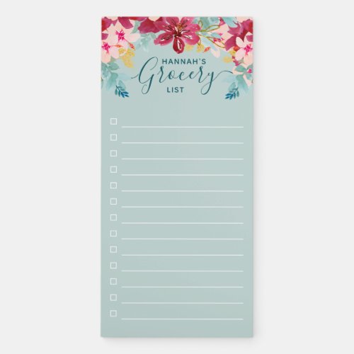 Blue Watercolor Floral Hibiscus Grocery List Magnetic Notepad