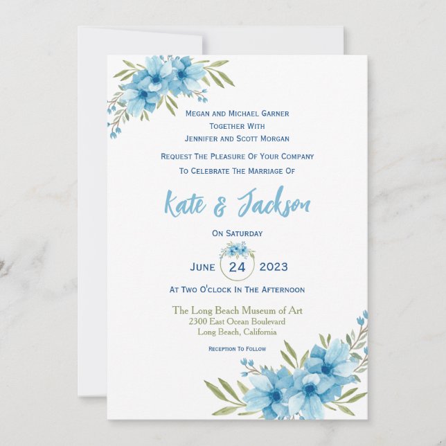 Blue Watercolor Floral Invitation (Front)