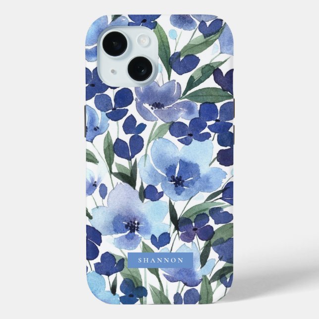 Blue Watercolor Floral iPhone / iPad case (Back)