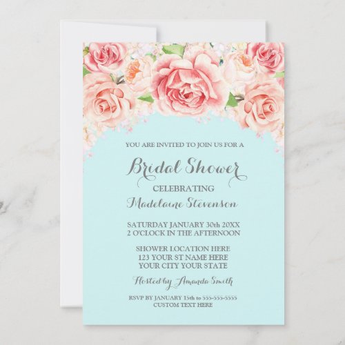 Blue Watercolor Floral Lavender Bridal Shower Invitation