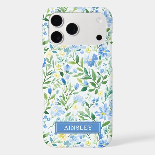 Blue Watercolor Floral Monogrammed iPhone 17 Pro Max Case