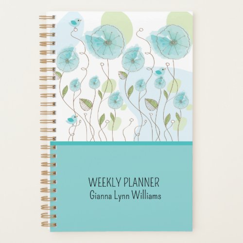 Blue Watercolor Floral Monthly Weekly Planner