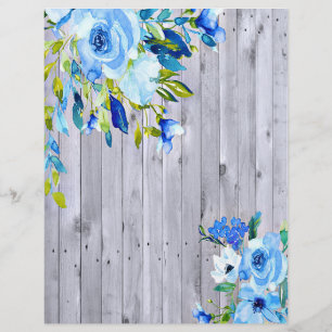 Blue watercolor floral on wood
