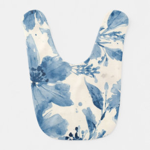 Blue Watercolor Floral Painted Botanical Whimsical Baby Bib