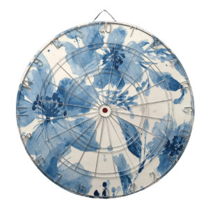 Blue Watercolor Floral Painted Botanical Whimsical Dart Board
